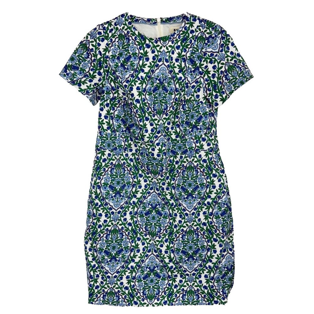 Boden Women 8 Sheath Dress Mini Floral Blue Short Sleeve Constructed Zip Back
